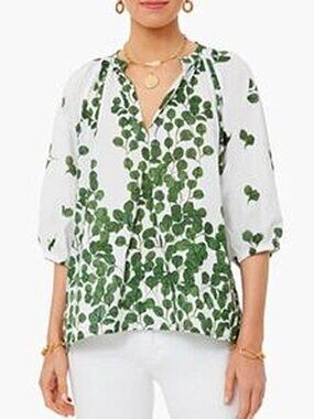 Ro's Garden Marcia Top in White Green Botancial Size L